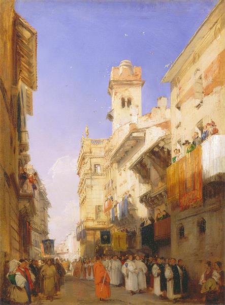 Corso Sant'Anastasia, Verona, with the Palace of Prince Maffei, 1826 - 理查·帕克斯·波寧頓