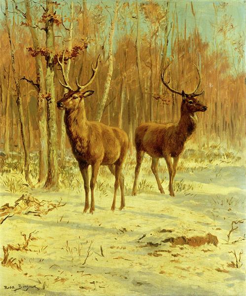 Two Stags in a Clearing in Winter - Rosa Bonheur