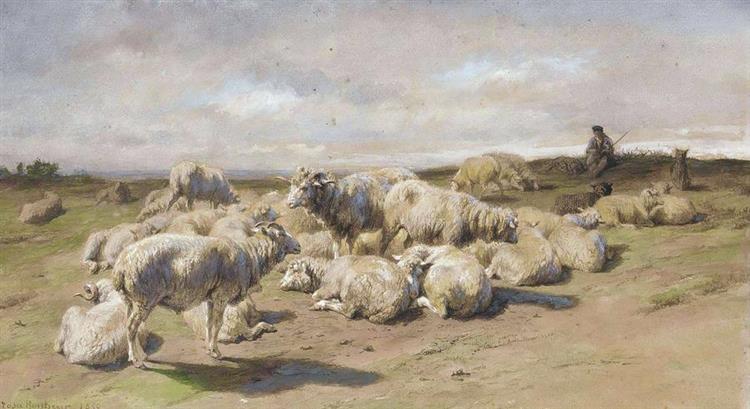 A Shepherd Resting with His Flock - Роза Бонер
