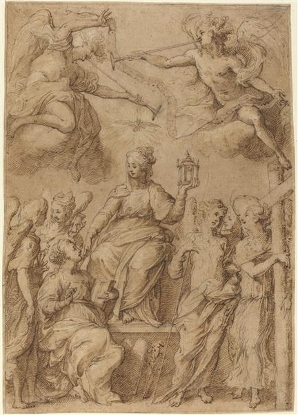 Ecclesia Surrounded by Angels Holding the Instruments of the Passion - Bernardo Strozzi