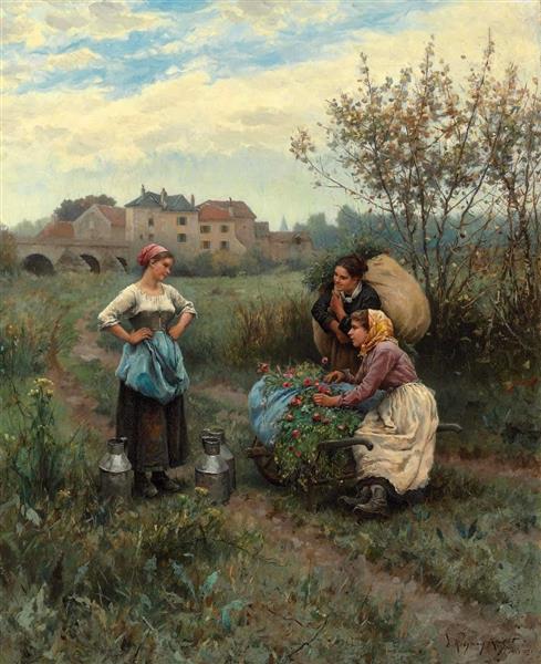 Three women in a landscape, 1881 - Daniel Ridgway Knight