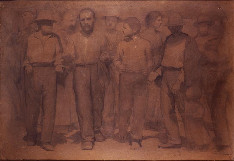 Group of workers. Study for the Fourth Estate. Group of figures [3], c.1898 - c.1899 - Giuseppe Pellizza da Volpedo