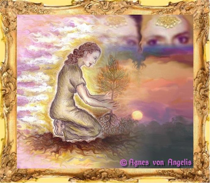 Goddess Ceres planting a tree and violet eyes, c.2012 - Agnes von Angelis