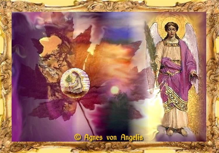 Archangel Gabriel and maple leaf with feminine tree silhouette, c.2009 - Agnes von Angelis