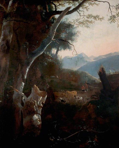 Mountainous Landscape with Peasants, Cows and Goats - Adam Pynacker