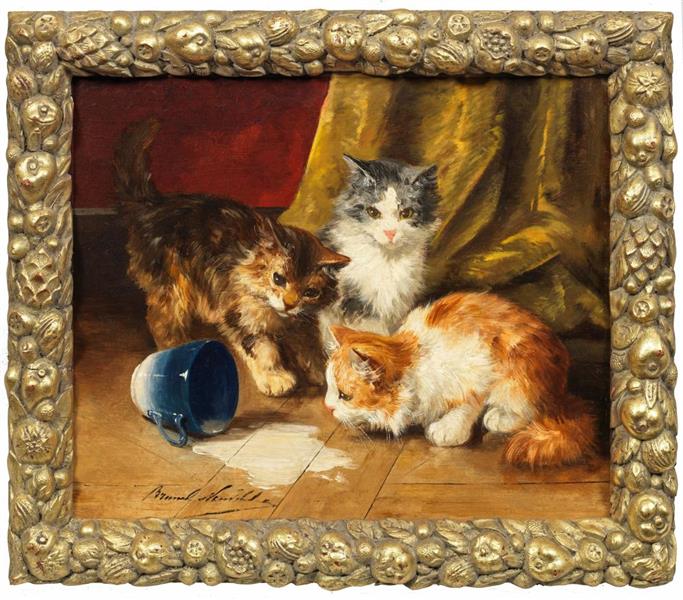 Drei Kätzchen mit umgefallener Milchtasse - Brunel Neuville