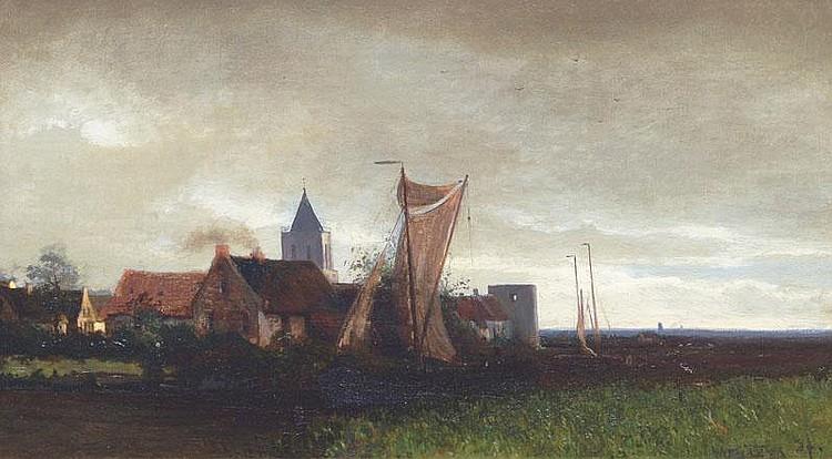 Dutch Village at a River - Heinrich Deiters
