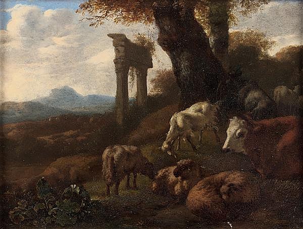 Vaches dans un paysage de ruines romaines - Jan van der Meer II