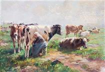 Cows on a meadow - Johann Daniel Holz
