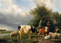 Grazing Cattle by the River - Julius van de Sande Bakhuyzen