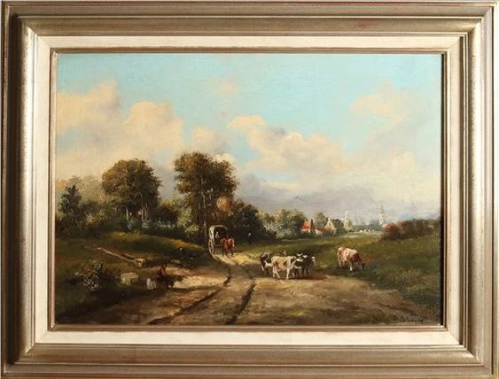Landscape with Figure and Cattle - Julius van de Sande Bakhuyzen