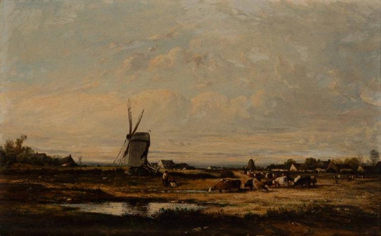 Landscape with Cattle and Windmills - Léon-Victor Dupré