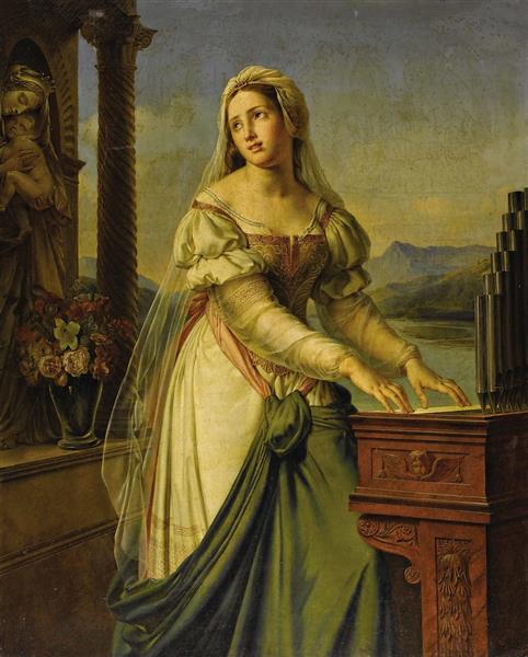Woman At The organ Before A Statue Of The Virgin And Child - Marie-Philippe Coupin de la Couperie