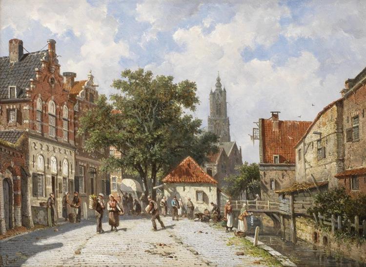 A Dutch street scene - Adrianus Eversen