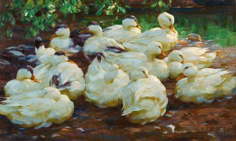 White Ducks by a Pond - Alexander Koester