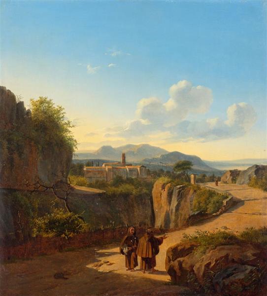 A Mediterranean landscape with monks - Alexandre-Hyacinthe Dunouy