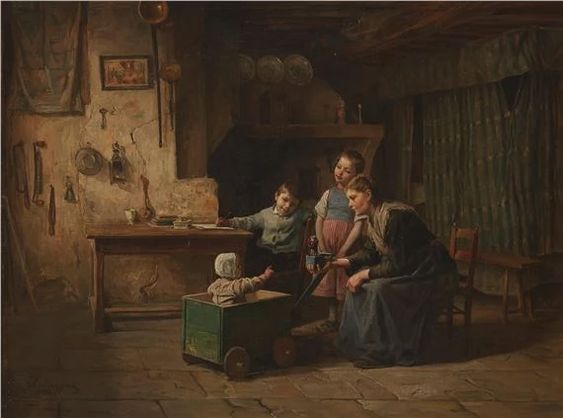 Family in an interior - Charles Bertrand d' Entraygues