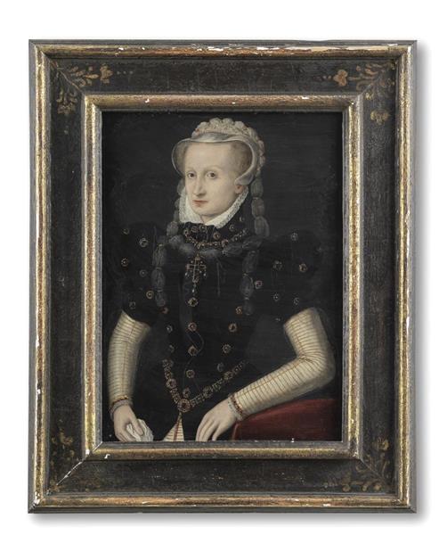 Portrait of a lady, half-length, in black costume and a white braided headdress - Frans Pourbus the Elder