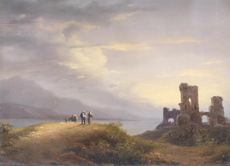 Paesaggio con figure e rovine di castello - Giuseppe Canella