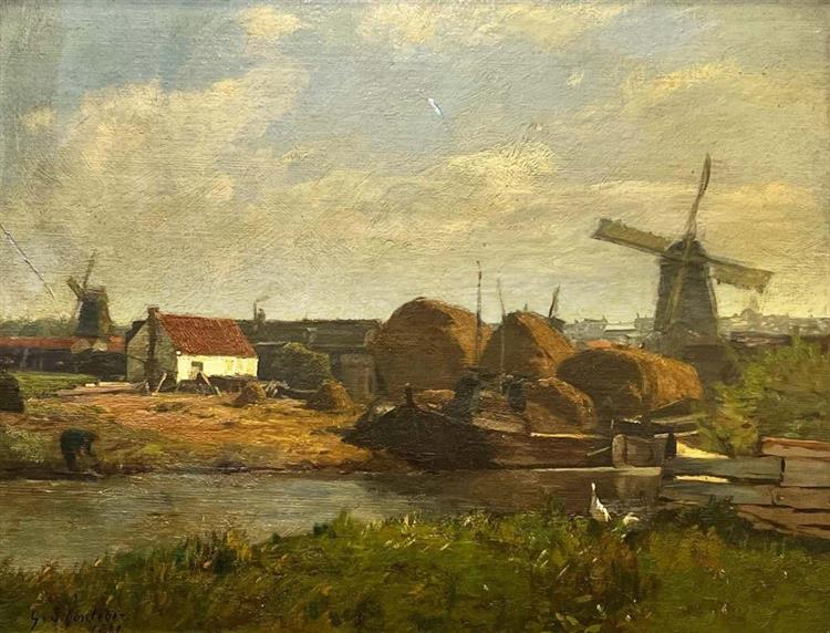 Dutch river landscape - Gustav Schonleber