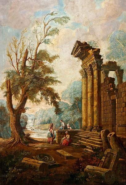 Capriccio mit antiken Ruinen und Personenstaffage - Isaac de Moucheron