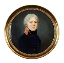 Portrait d'homme en redingote bleue à haut-col rouge rebrodé d'or - Jean Baptiste Soyer