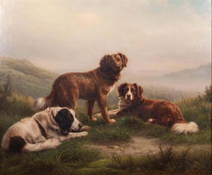 Dogs in a Mountainous Landscape - Johannes Christian Deiker