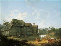 A Farmyard in Kent - Julius Caesar Ibbetson