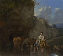 A Woman and a Boy with Animals at a Ford - Karel Dujardin