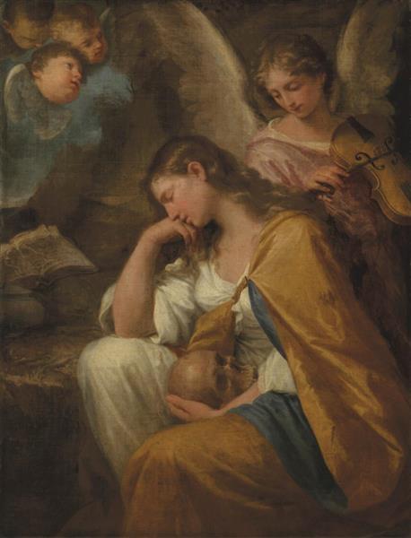 Saint Mary Magdalene in meditation with angels - Lorenzo Pasinelli