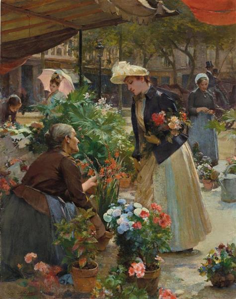 The Flower Market on the Île de la Cité - Louis de Schryver