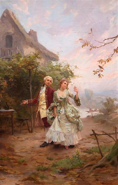An elegant couple on the countryside - Louis de Schryver