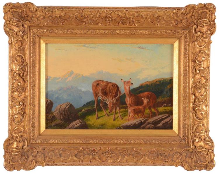 Deer in a mountain landscape - Robert Henry Roe