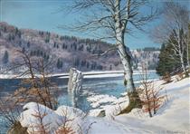 The Isar with Georgenstein in winter - Rudolf Reschreiter