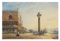 Sunrise over St Mark's Square, Venice, with the Lion of St Mark to the right - William Wyld
