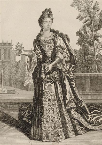 Drawing of Anne Marie D'Orléans, Duchess of Savoy Holding a Flower - Henri Bonnart II