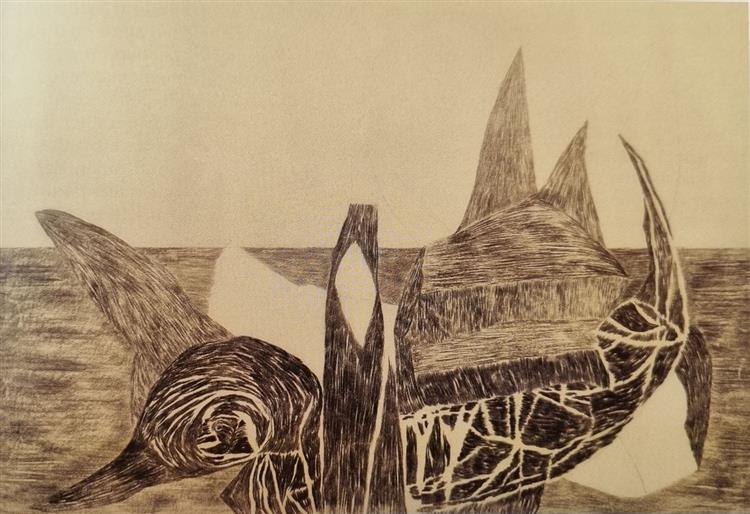 Vajda Lajos Wtaerside World, 1939, Charcoal on Paper, 60x86cm, 1939 - Lajos Vajda