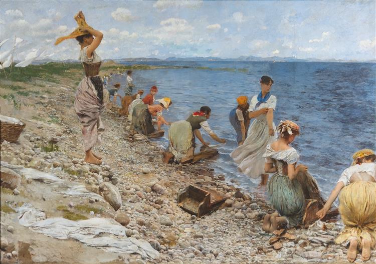 Laundresses on Lake Garda, 1888 - Ettore Tito