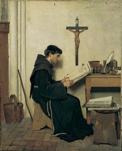 The Franciscan. Duns Scotus in his cell, 1872 - Giacomo Favretto
