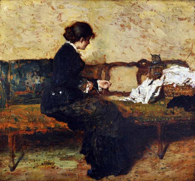 The cat on the linen, 1882 - Джакомо Фавретто
