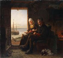 Interior with an elderly couple and a view of the sea - Рудольф Иордан