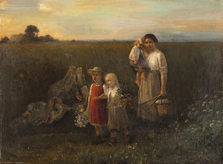Young peasant woman with her daughters, 1917 - Carl von Bergen