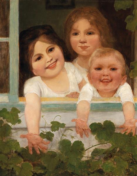 Three Children at the Window - Carl von Bergen