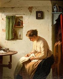 Untitled (woman sewing) - Johann Georg Meyer