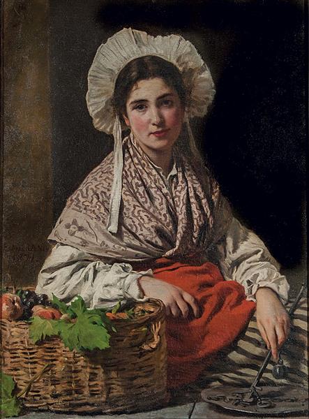 Fruit seller; costume of Normandy, 1871 - Eleuterio Pagliano