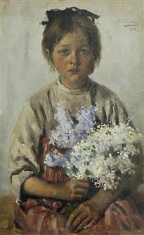 Girl with flowers - Vladímir Makovski