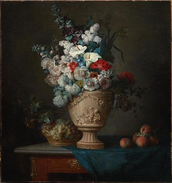 Bouquet of Flowers in a Terracotta Vase with Peaches and Grapes, 1776 - Анна Валайер-Костер