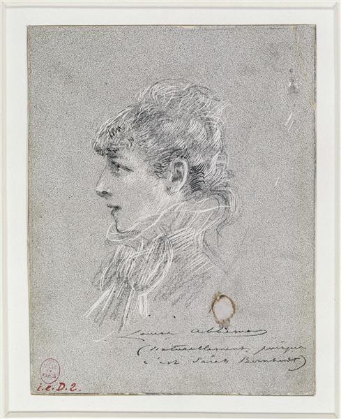 Half Length Portrait of Sarah Bernhardt, Left Profile - Louise Abbéma