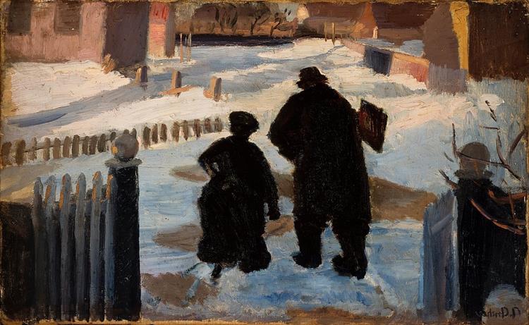 Michael Ancher on His Way to His Studio Accompanied by the Organist Helene Christensen, 1888 - Anna Ancher