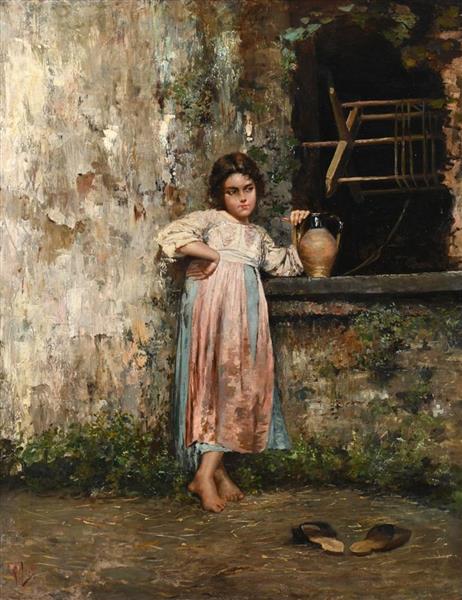 Young girl at the fountain - Vincenzo Irolli
